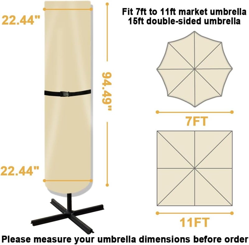 POYEE Umbrella Cover, 420D Waterproof Outdoor Patio Umbrella Cover for 9ft to 14ft Market Umbrella or 15ft Double-sided Umbrella, Beige - Image 2